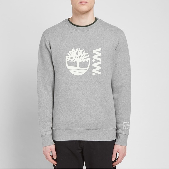 🔥SOLD OUT TIMBERLAND X WOOD WOOD CREW SWEAT SHIRT HEATHER GRAY GREY Size: Large🔥 - Picture 5 of 6